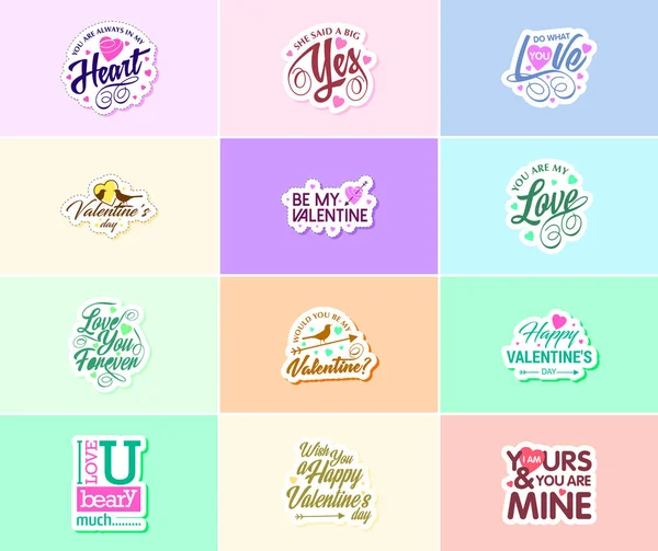 Valentine Day Time Romance Creative Expression Stickers — 图库矢量图片