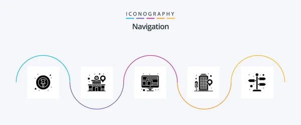 Navigation Glyph Icon Pack Including Arrows Location Find Building Monitor — Stok Vektör