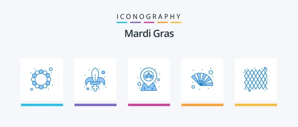 Mardi Gras Blue Icon Pack Including Decoration Wind Location Gras — ストックベクタ