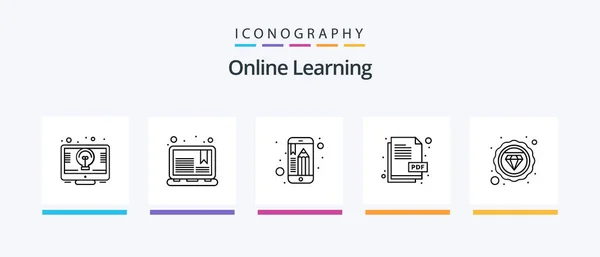 Online Learning Line Pictogrampakket Inclusief Boek Een Idee Boek Elearning — Stockvector