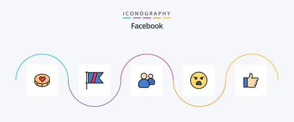Facebook Line Filled Flat Icon Pack Including Feeling Friends Faint — Stock Vector
