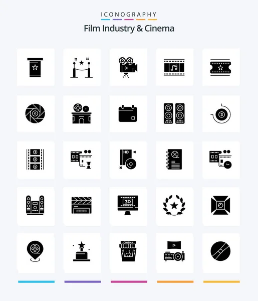 Creative Cenima Glyph Solid Black Icon Pack Film Tickets Filmstrip — Stockvector