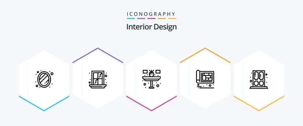 Interior Design Line Icon Pack Including Home Engineer Flower Design — Stockvector