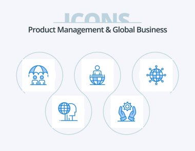 Product Managment And Global Business Blue Icon Pack 5 Icon Design. business. international. solutions. business. risk
