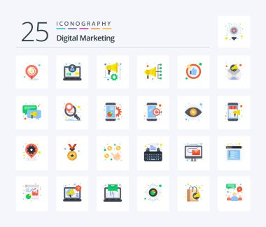 Digital Marketing 25 Flat Color icon pack including thumb. like. automation. digital marketing. automation