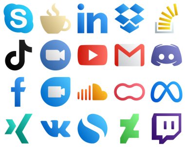Gradient Social Media Icon Set 20 icons such as zoom. china. stockoverflow. video and tiktok icons. Elegant and high resolution