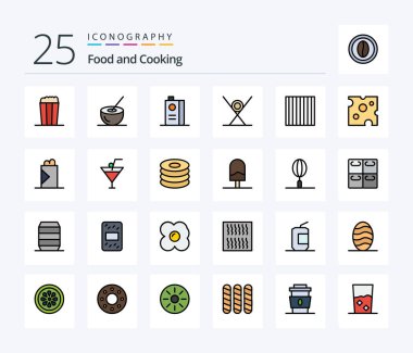 Food 25 Line Filled icon pack including sushi. food. and. fast food. fruit juice