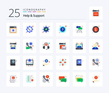 Help And Support 25 Flat Color icon pack including support. faq. phone. gear