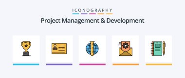 Project Management And Development Line Filled 5 Icon Pack Including top. judge. featured. gravel. vintage. Creative Icons Design