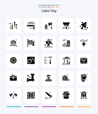 Creative Labor Day 25 Glyph Solid Black icon pack  Such As paint.. size. wood. cutting