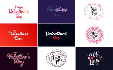 Happy Valentine's Day typography design with a watercolor texture and a heart-shaped wreath