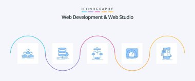 Web Development And Web Studio Blue 5 Icon Pack Including design. drag. diagram. internet. speed