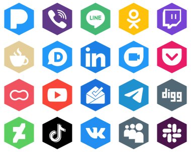 Hexagon Flat Color White Icon Set women. peanut. streaming. pocket and professional 20 Stylish Icons