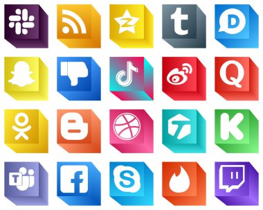 20 Modern 3D Social Media Icons such as sina. snapchat. china and douyin icons. Fully editable and versatile