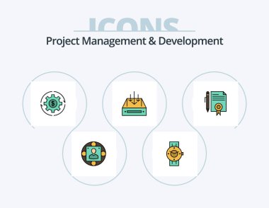 Project Management And Development Line Filled Icon Pack 5 Icon Design. office. workplace. briefcase. travel. portfolio