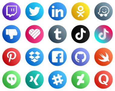 20 Social Media Icons for Every Platform such as dropbox. facebook. china and douyin icons. Eye catching and high definition