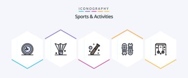 Sports and Activities 25 FilledLine icon pack including cricket bat. cricket. shuttlecock. healthcare. game