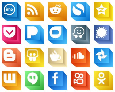 20 High Resolution 3D Social Media Icons such as signal. qzone. waze and pandora icons. Creative and professional