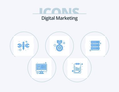 Digital Marketing Blue Icon Pack 5 Icon Design. servers. medal. repair. seo. license