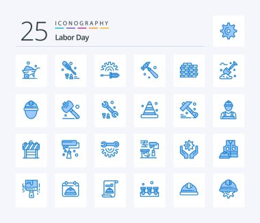 Labor Day 25 Blue Color icon pack including spade. brick. driver. wall. construction