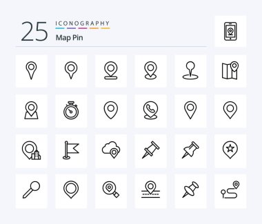 Map Pin 25 Line icon pack including map. telephone. compass. pin. location