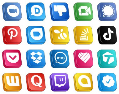 20 Isometric 3D Social Media Icons for Popular Brands such as question. swarm. video. google duo and icons. Eye-catching and editable