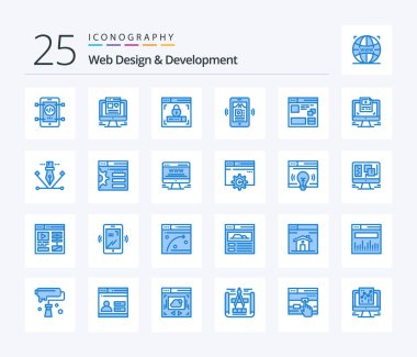 Web Design And Development 25 Blue Color icon pack including window. page. security. internet. mp music