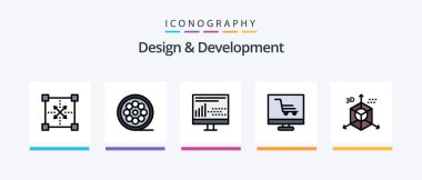 Design and Development Line Filled 5 Icon Pack Including picture. design. video game. coding. programing. Creative Icons Design
