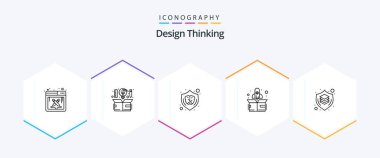 Design Thinking 25 Line icon pack including brain. start. thinking. rocket. shield
