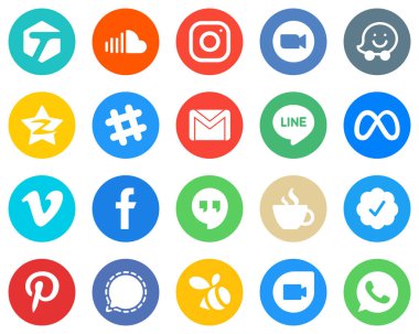Flat Circle White Icon Set email. spotify. video and qzone 20 Professional Icons