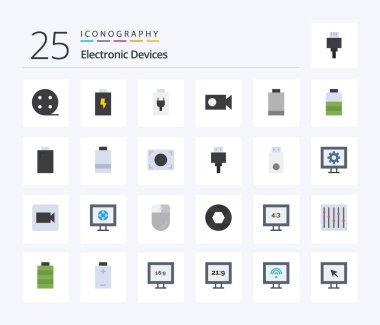 Devices 25 Flat Color icon pack including dongle. usb. power. storage. devices