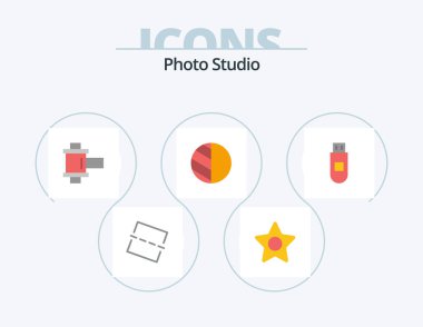 Photo Studio Flat Icon Pack 5 Icon Design. . . reel. data. usb