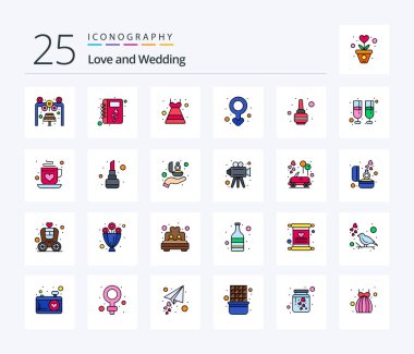 Wedding 25 Line Filled icon pack including nail. male sign. bride. male gender. gender