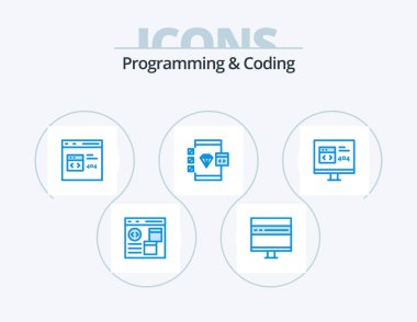 Programming And Coding Blue Icon Pack 5 Icon Design. . . development. error. develop