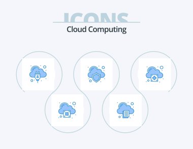 Cloud Computing Blue Icon Pack 5 Icon Design. plus. cloud hosting. protection. cloud