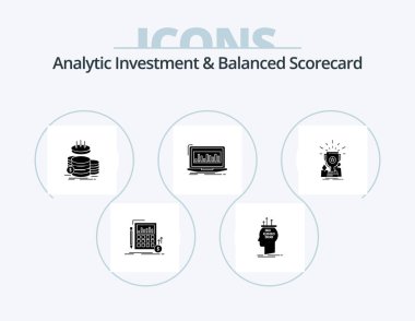 Analytic Investment And Balanced Scorecard Glyph Icon Pack 5 Icon Design. index. data. process. savings. gold