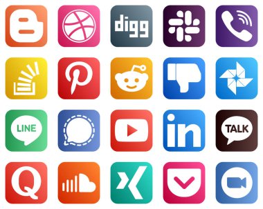 20 Elegant Social Media Icons such as line. facebook. stockoverflow. dislike and pinterest icons. Clean and minimalist