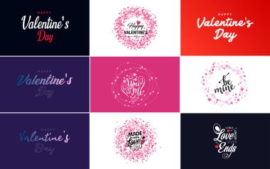 Happy Valentine's Day text. hand lettering typography poster on red gradient background vector illustration suitable for use in design of romantic quote postcards.
