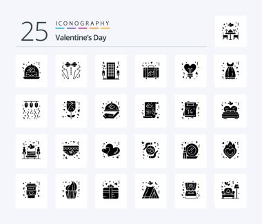 Valentines Day 25 Solid Glyph icon pack including wedding. heart. tie. briefcase. romance