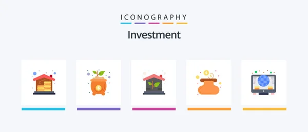 Investment Flat Icon Pack Including Investment Online Eco Purse Cash — Stockvektor