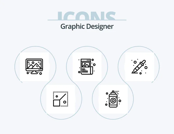 Graphic Designer Line Icon Pack Icon Design Drink Creative Crop — Vetor de Stock