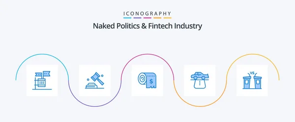 Politique Nue Fintech Industrie Bleu Icône Pack Compris Tapis Autorité — Image vectorielle