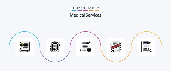 Лінія Медичних Послуг Заповнила Плоский Піктограмний Пакет Включаючи Документ Медичний — стоковий вектор
