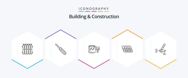 Bâtiment Construction Line Icône Pack Compris Construction Tuile Réparation Toit — Image vectorielle