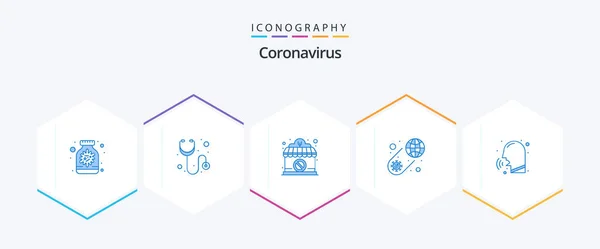 Coronavirus Pacote Ícone Azul Incluindo Nariz Vírus Loja Covid Bactérias — Vetor de Stock