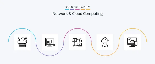 Network Cloud Computing Line Icon Pack Including Networking Computing Laptop — Stock Vector