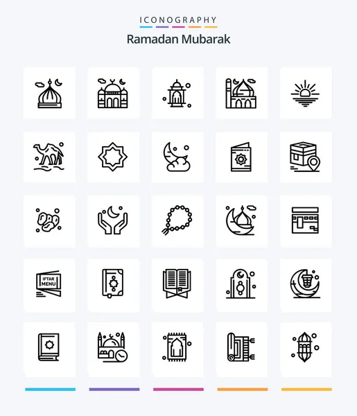 Creative Ramadan Outline Icon Pack Star Decoration Open Art Desert — Stock Vector