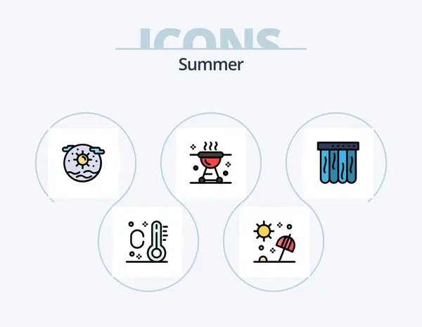 Summer Line Filled Icon Pack Icon Design Ship Ocean Summer — Stok Vektör