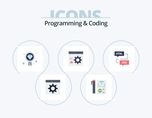 Programmazione Codifica Icona Piatta Pack Icona Design Sviluppare Browser Pianificazione — Vettoriale Stock