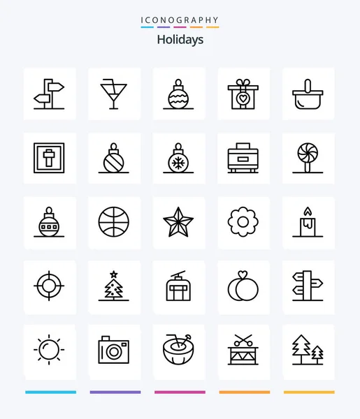 Creative Holidays Outline Icon Pack Picnic Food New Year Basket — Stock Vector